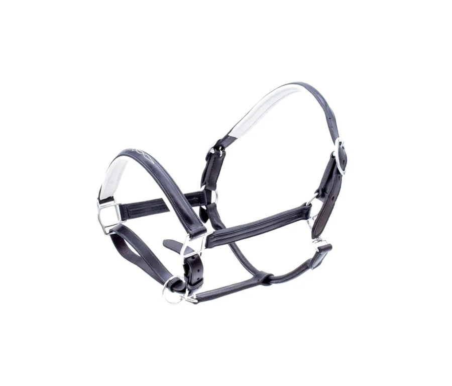 Birger Black Leather Halter with White Accents