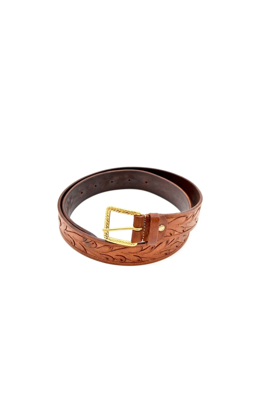 Hand Tooled Brown Leather Belt