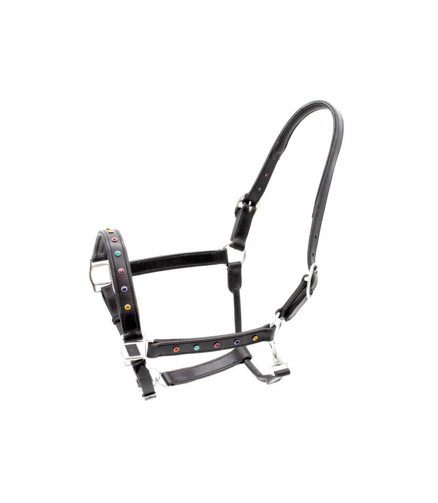 Saga Leather Halter with Dazzling Rhinestones
