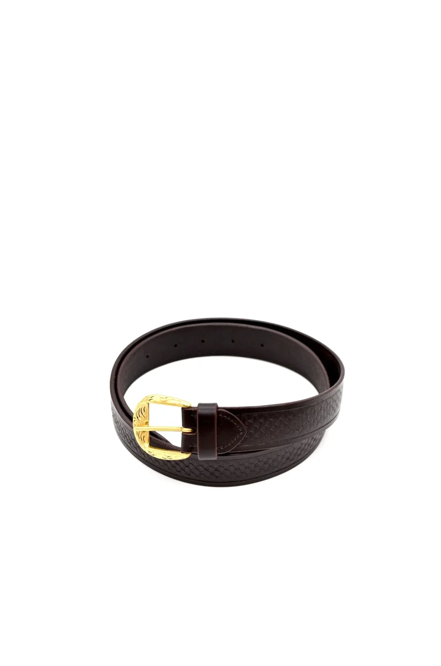 Hand Crafted Brown Leather Belt with Dragon Scale Detail