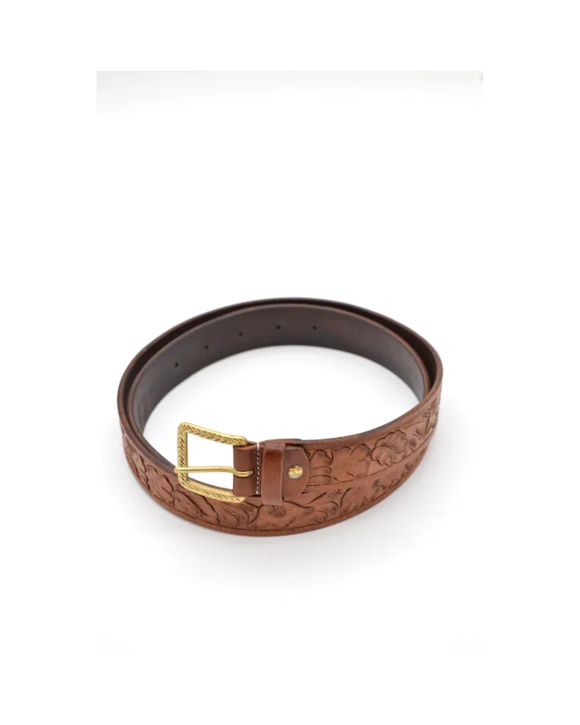 Hand Tooled Brown Leather Belt