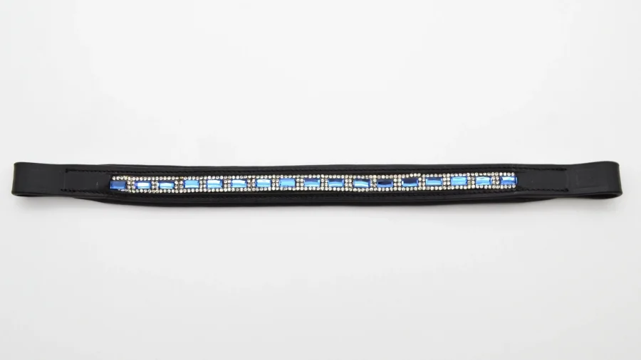 Black Leather Browband with Blue Rhinestones