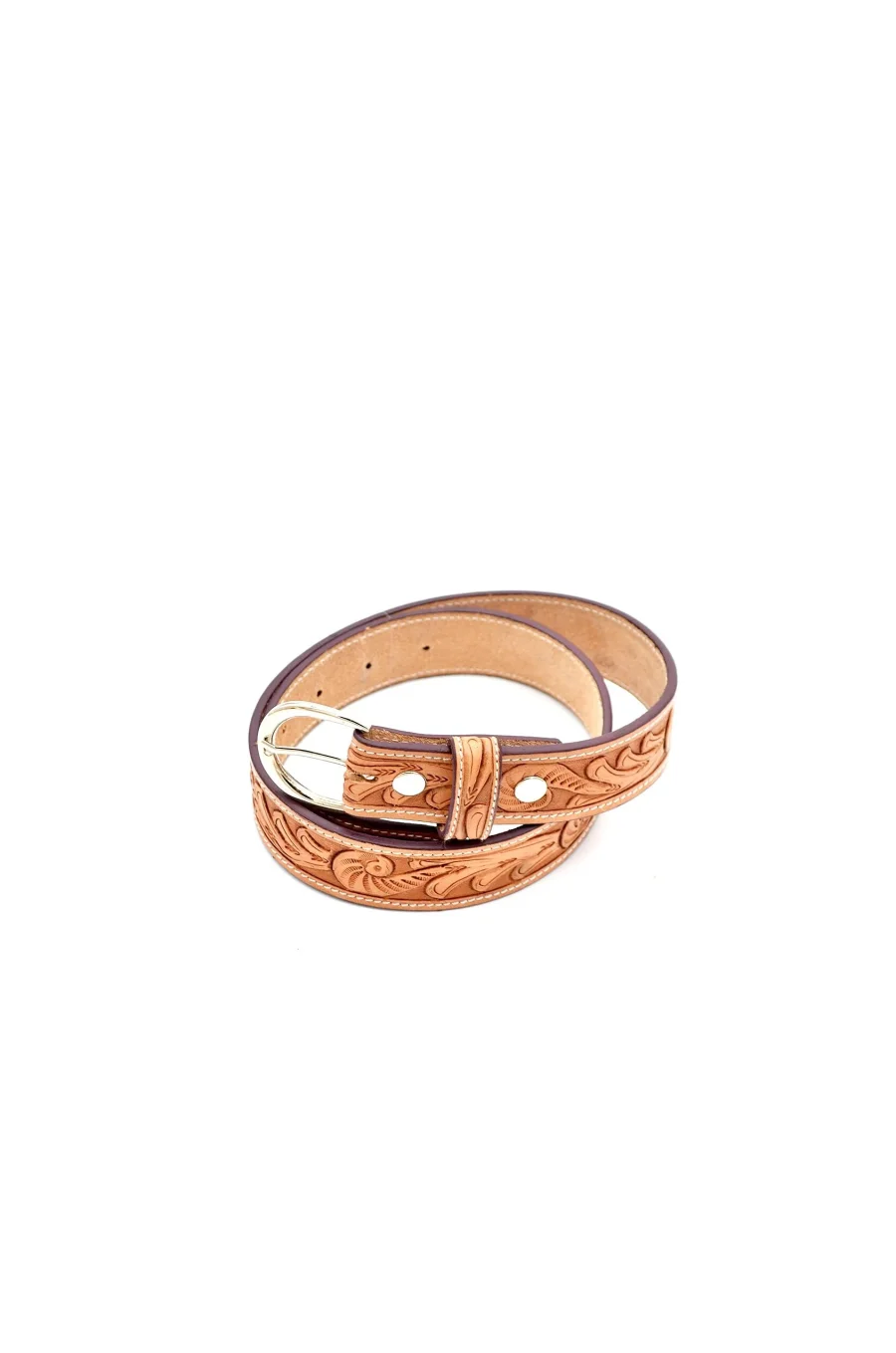 Hand Tooled Leather Belt with Changeable Buckle System
