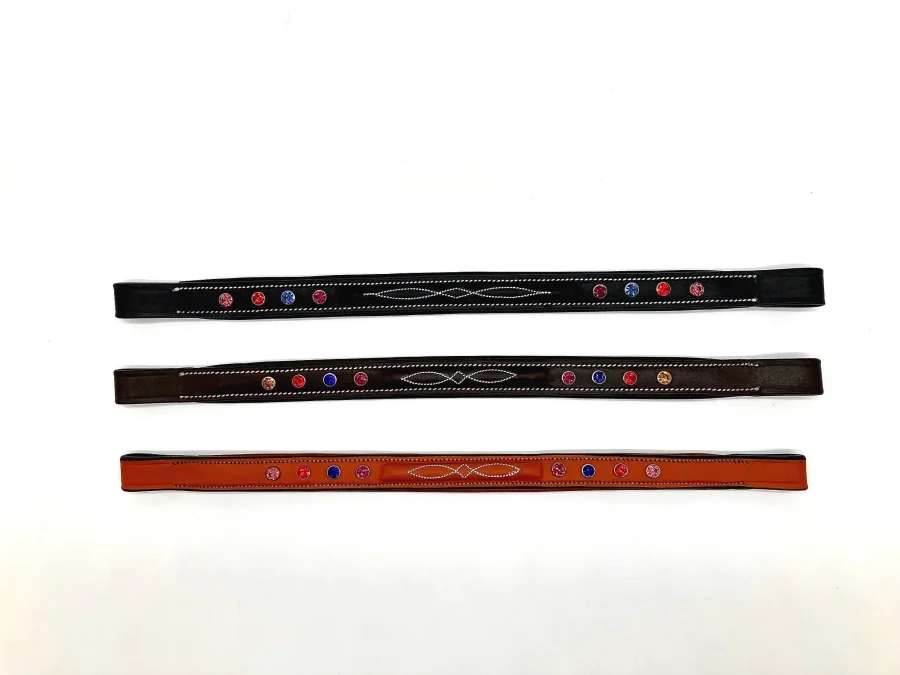 Unique Browband with Multicolored Crystals and Fancy Stitching