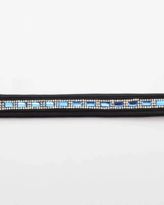 Black Leather Browband with Blue Rhinestones