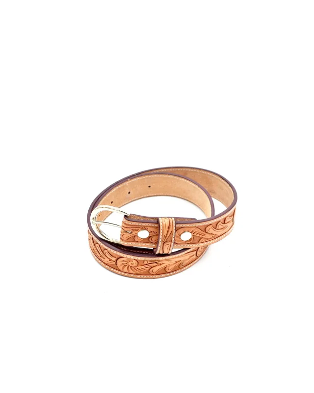 Hand Tooled Leather Belt with Changeable Buckle System