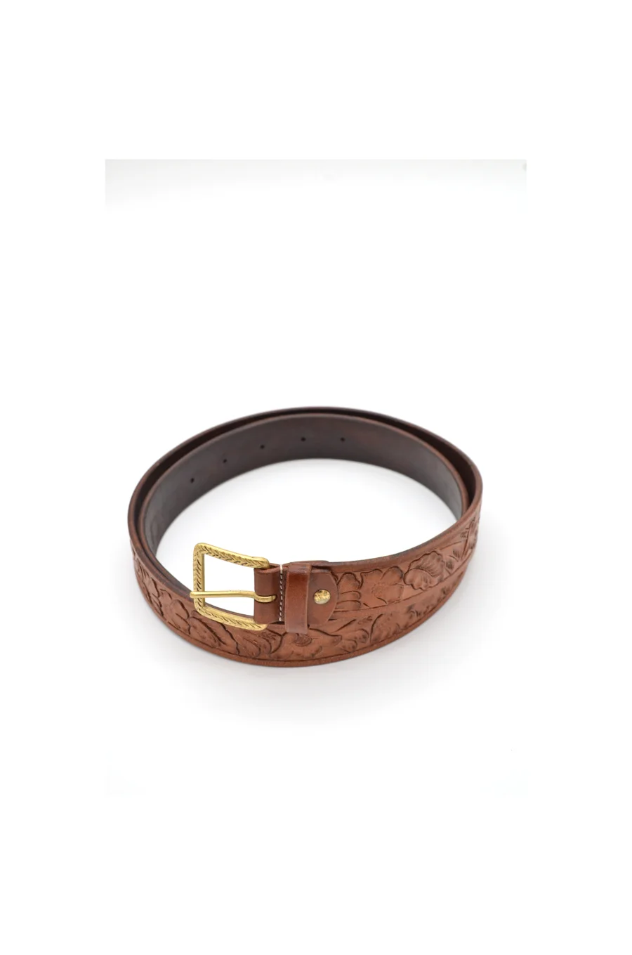 Hand Tooled Brown Leather Belt