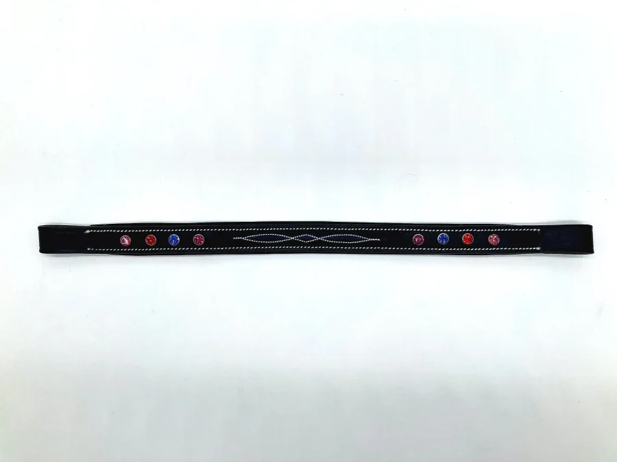 Unique Browband with Multicolored Crystals and Fancy Stitching