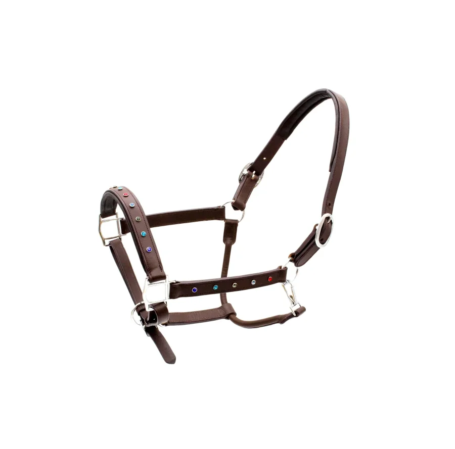 Saga Leather Halter with Dazzling Rhinestones