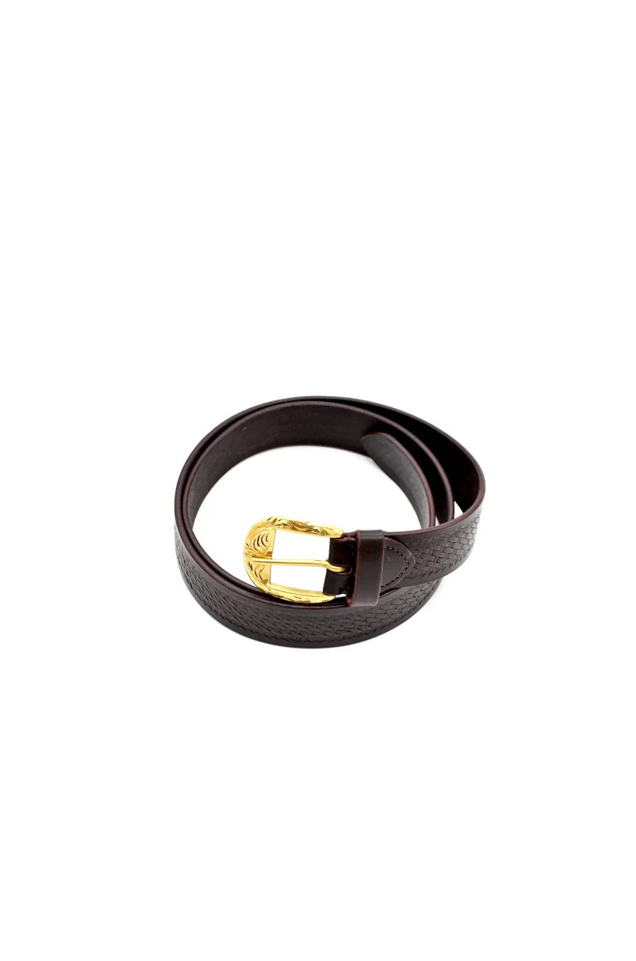 Hand Crafted Brown Leather Belt with Basket Weave Detail